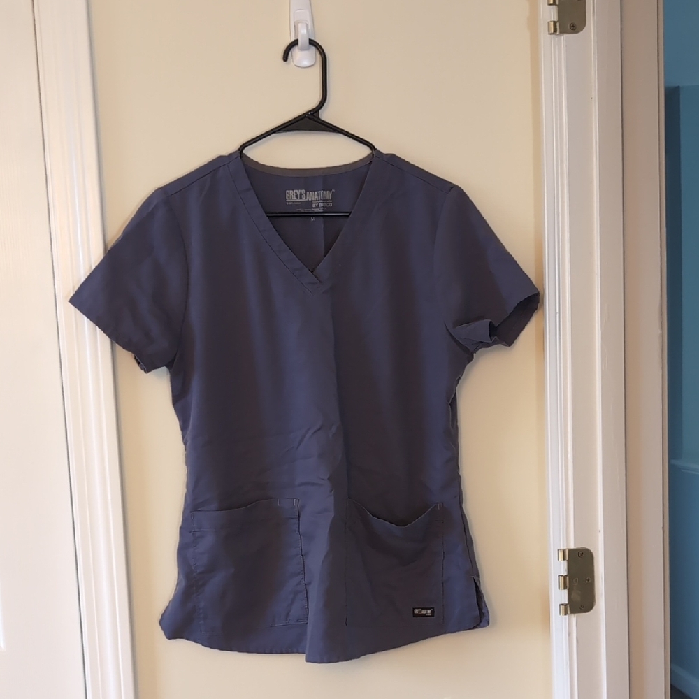 Greys Anatomy Women's Steel Blue V-Neck Short Sleeve Top